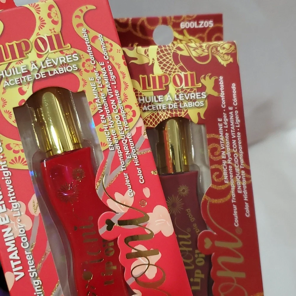 2pack vitamin E enriched hydrating sheer red and purple gold tinted lip oils new